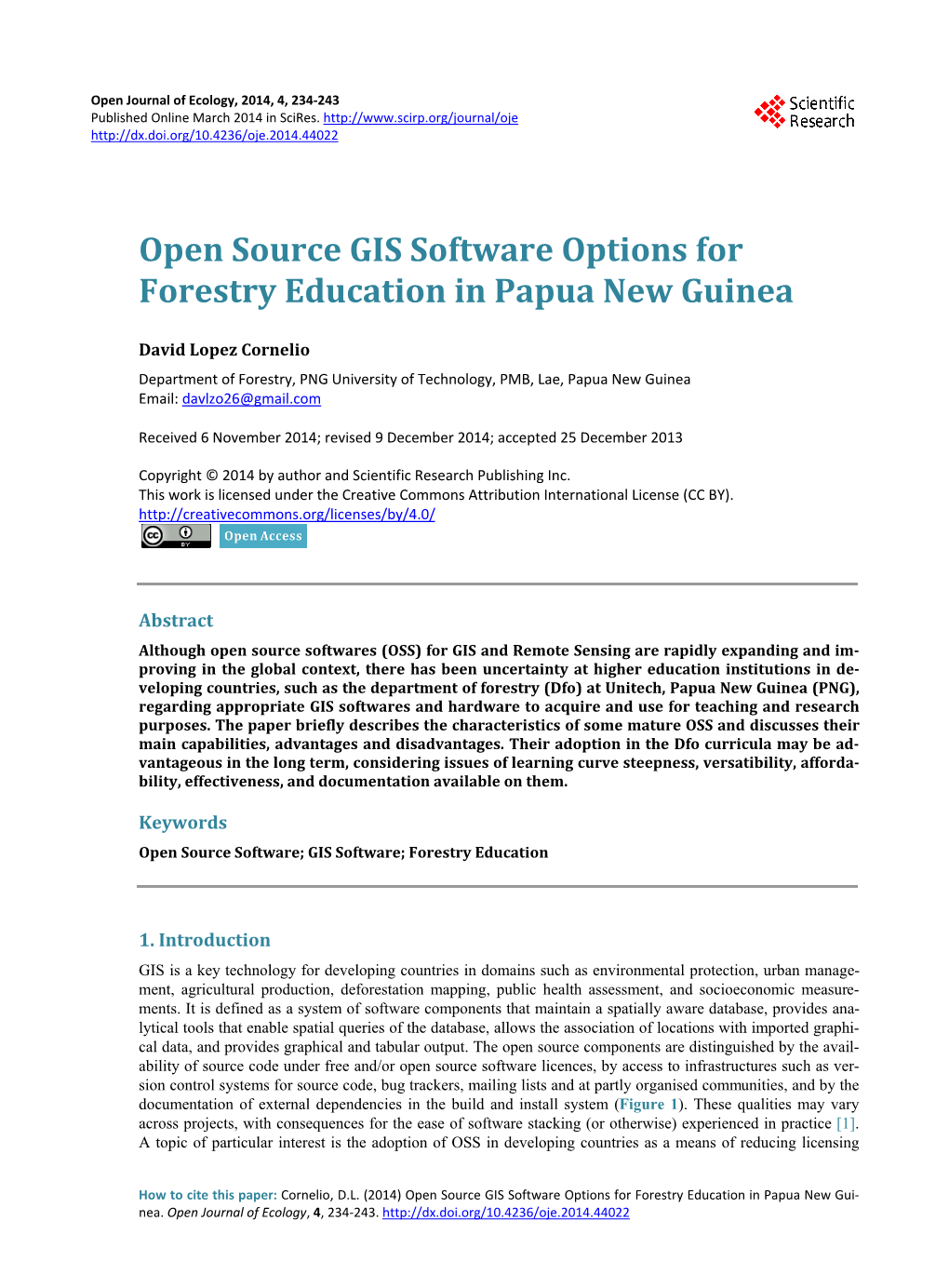 Open Source GIS Software Options for Forestry Education in Papua New Guinea