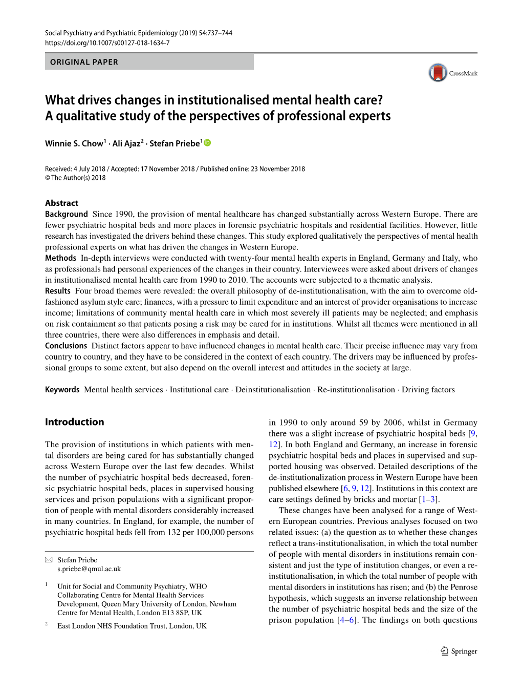 What Drives Changes in Institutionalised Mental Health Care? a Qualitative Study of the Perspectives of Professional Experts