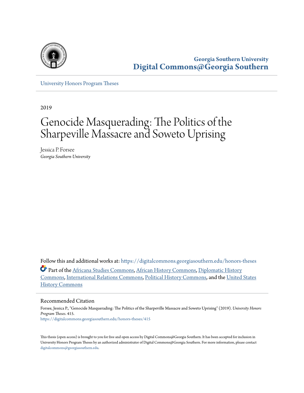 The Politics of the Sharpeville Massacre and Soweto Uprising