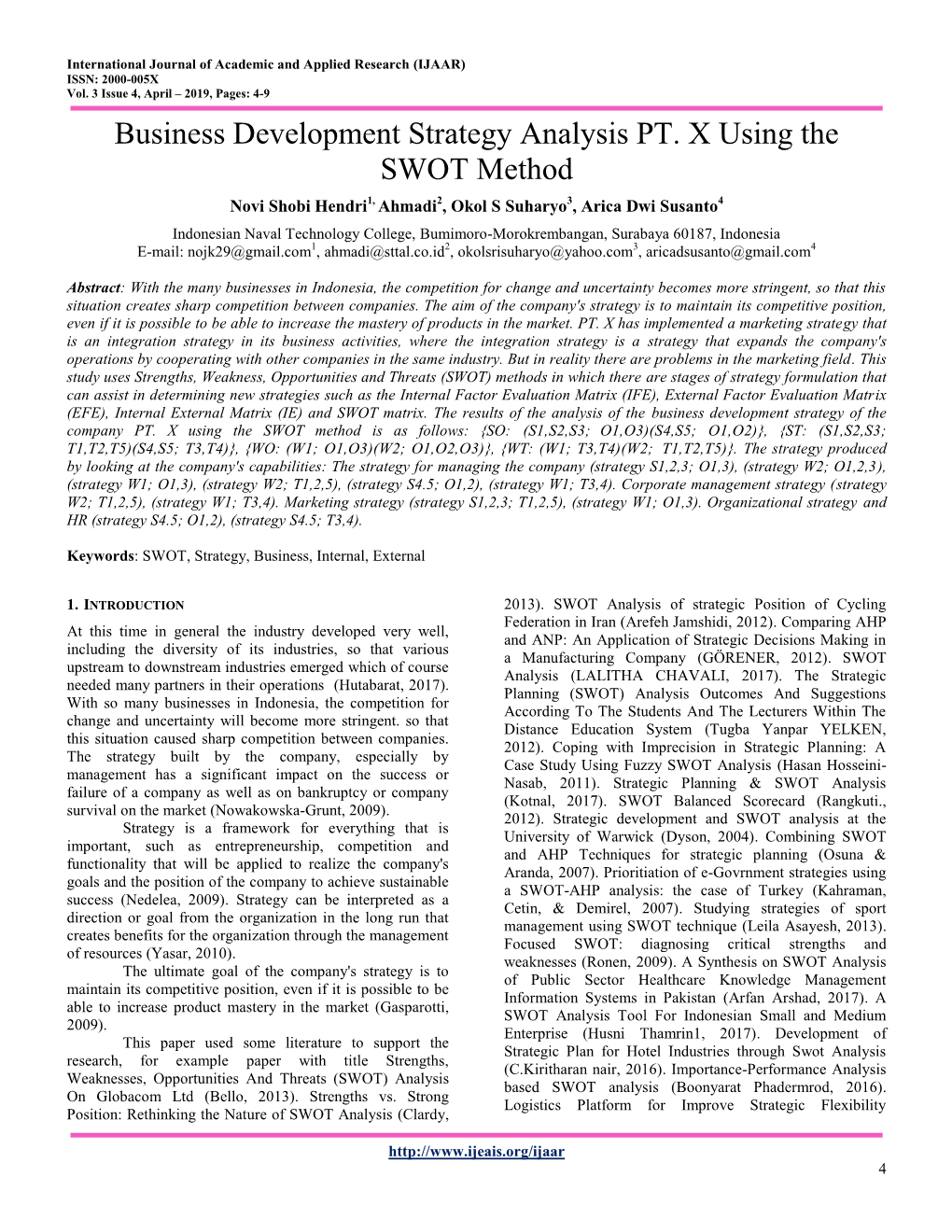 Business Development Strategy Analysis PT. X Using the SWOT