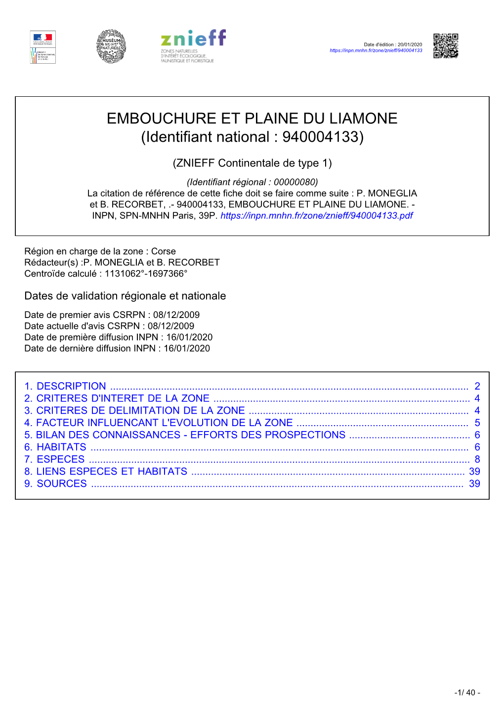 EMBOUCHURE ET PLAINE DU LIAMONE (Identifiant National : 940004133)