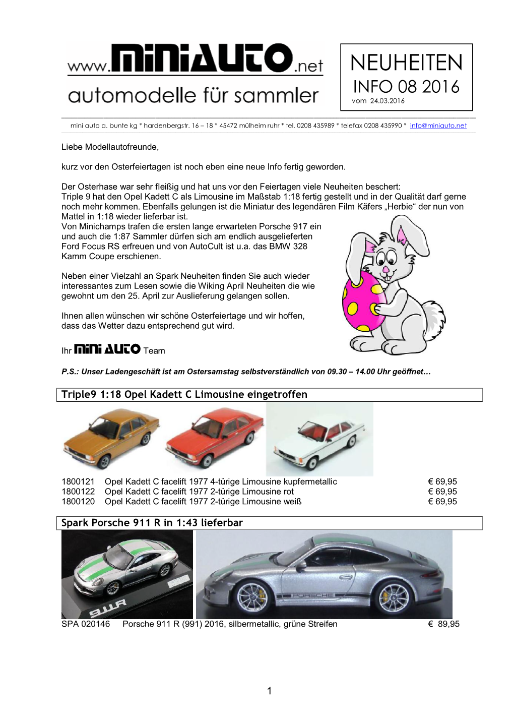 NEUHEITEN INFO 08 2016 Vom 24.03.2016 ______Mini Auto A