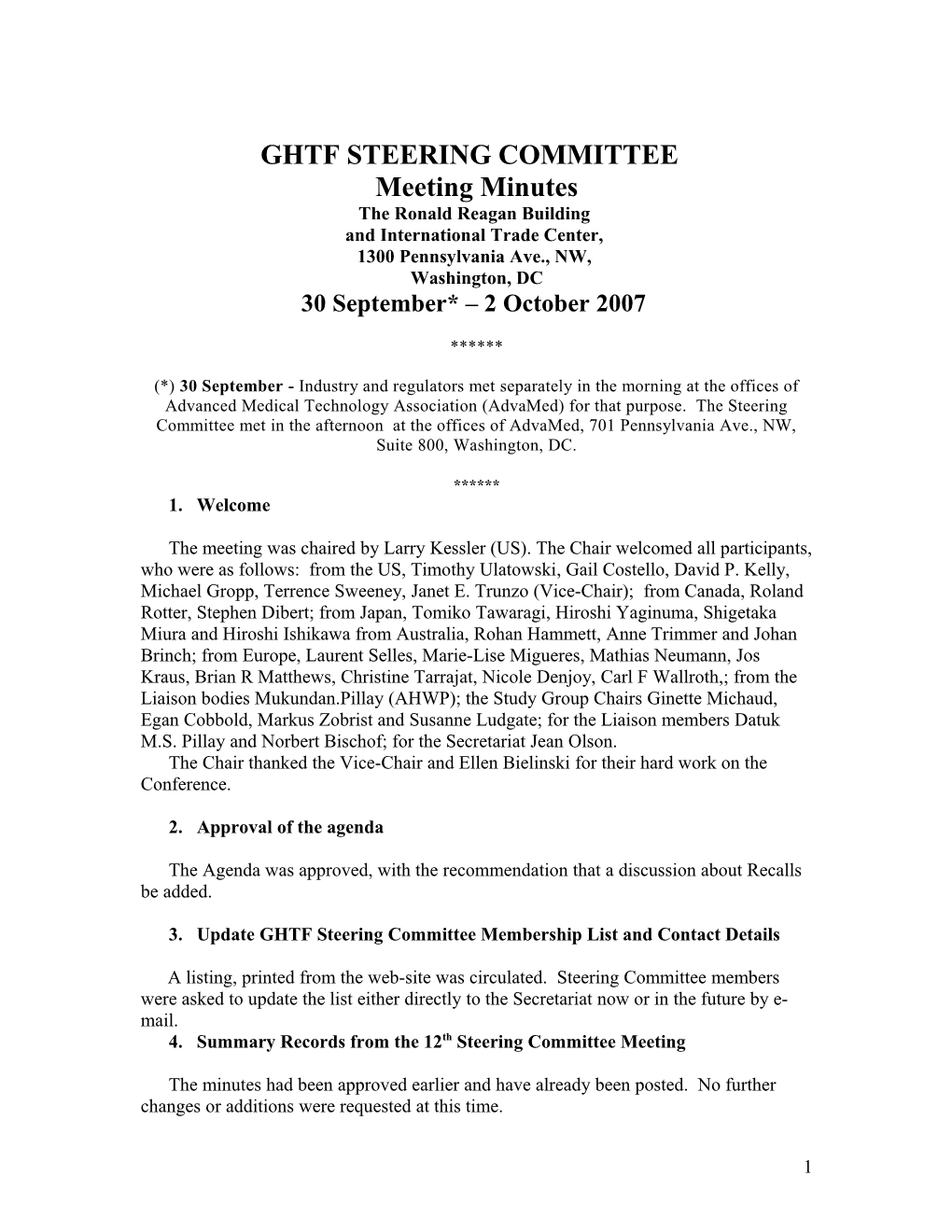 GHTF SC Meeting Minutes - September 2007