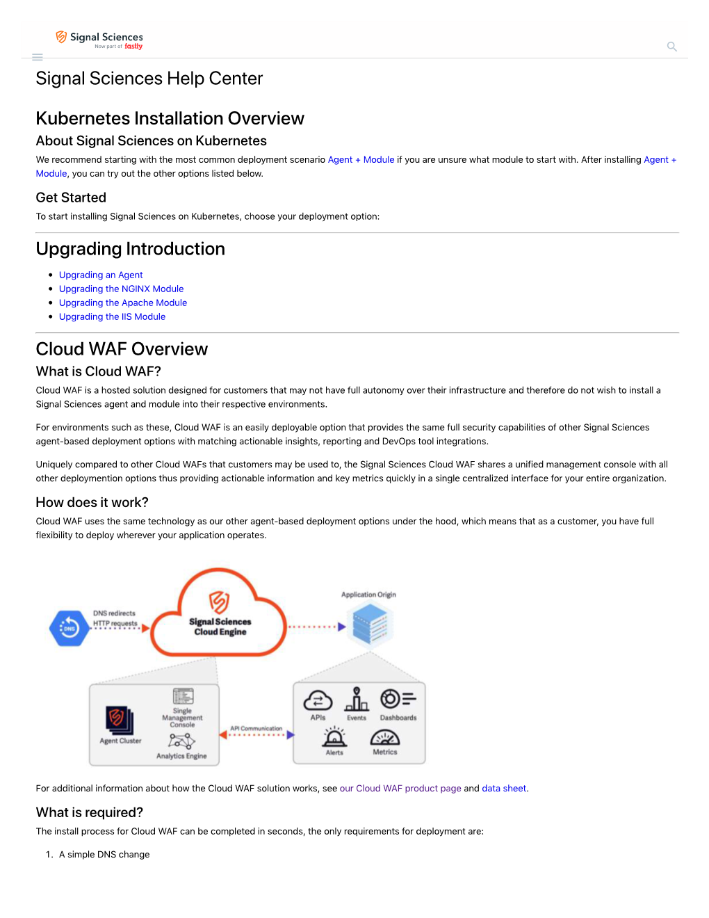Signal Sciences Help Center Kubernetes Installation Overview