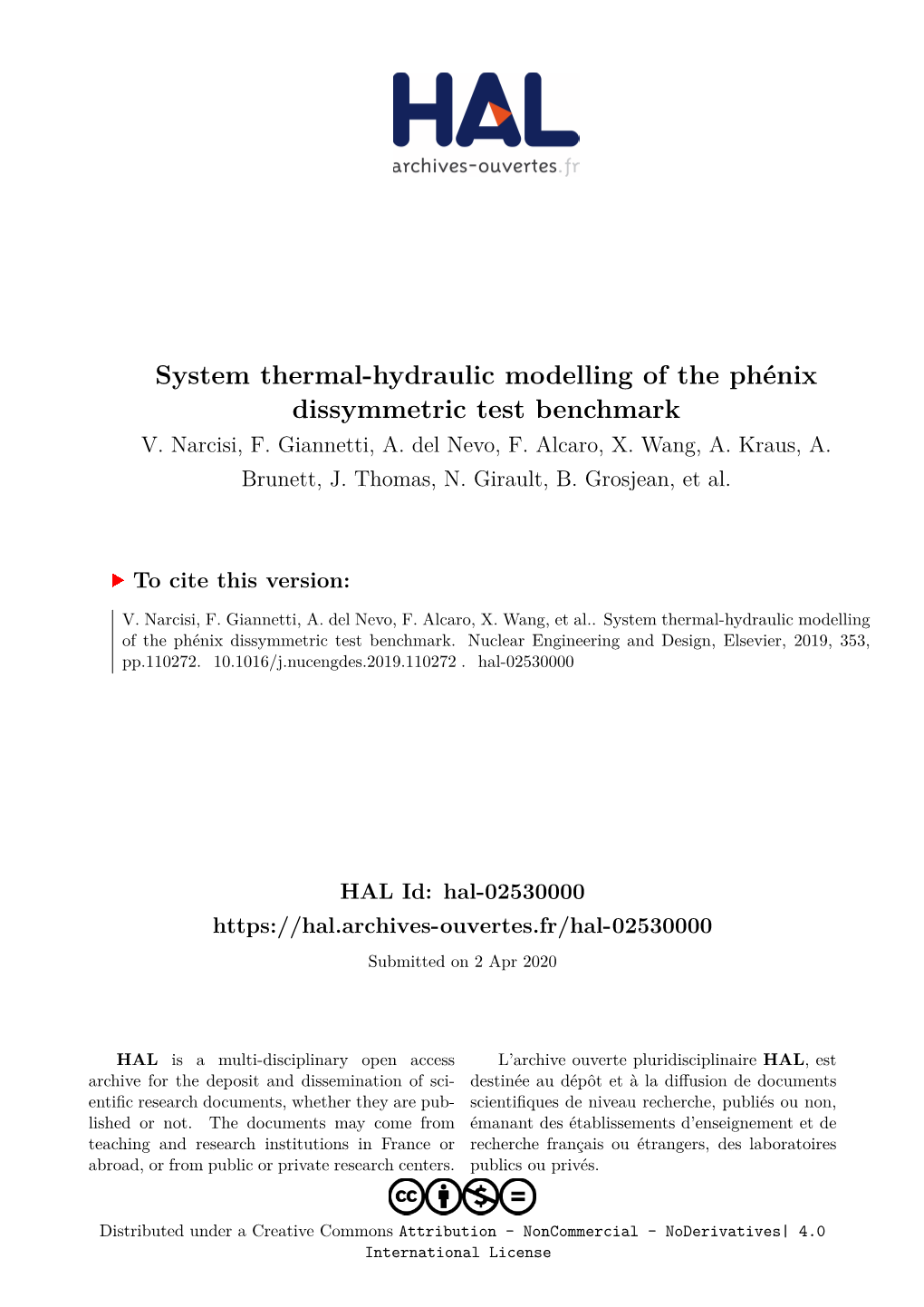 System Thermal-Hydraulic Modelling of the Phénix Dissymmetric Test Benchmark V