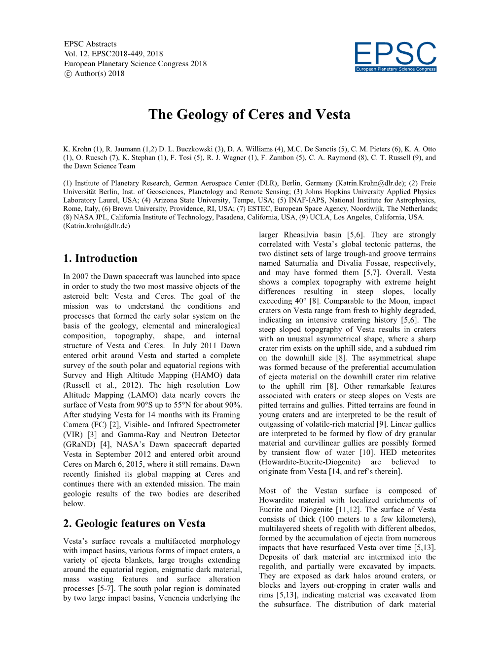 The Geology of Ceres and Vesta