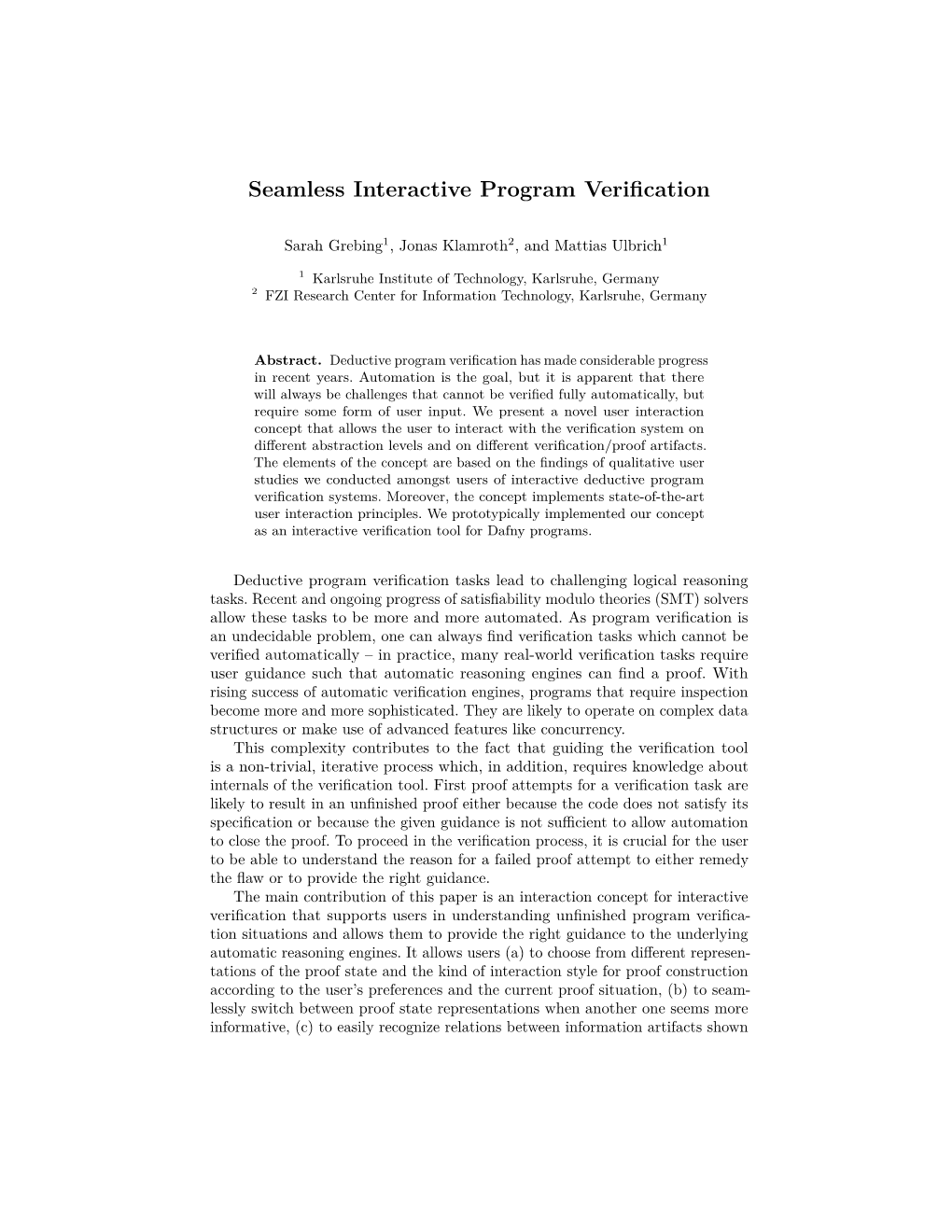 Seamless Interactive Program Verification