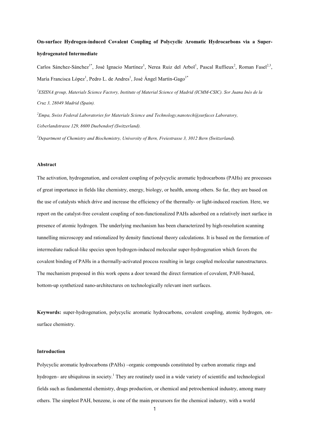 1 On-Surface Hydrogen-Induced Covalent Coupling of Polycyclic