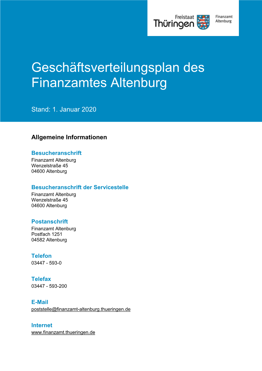 Geschäftsverteilungsplan Finanzamt Altenburg