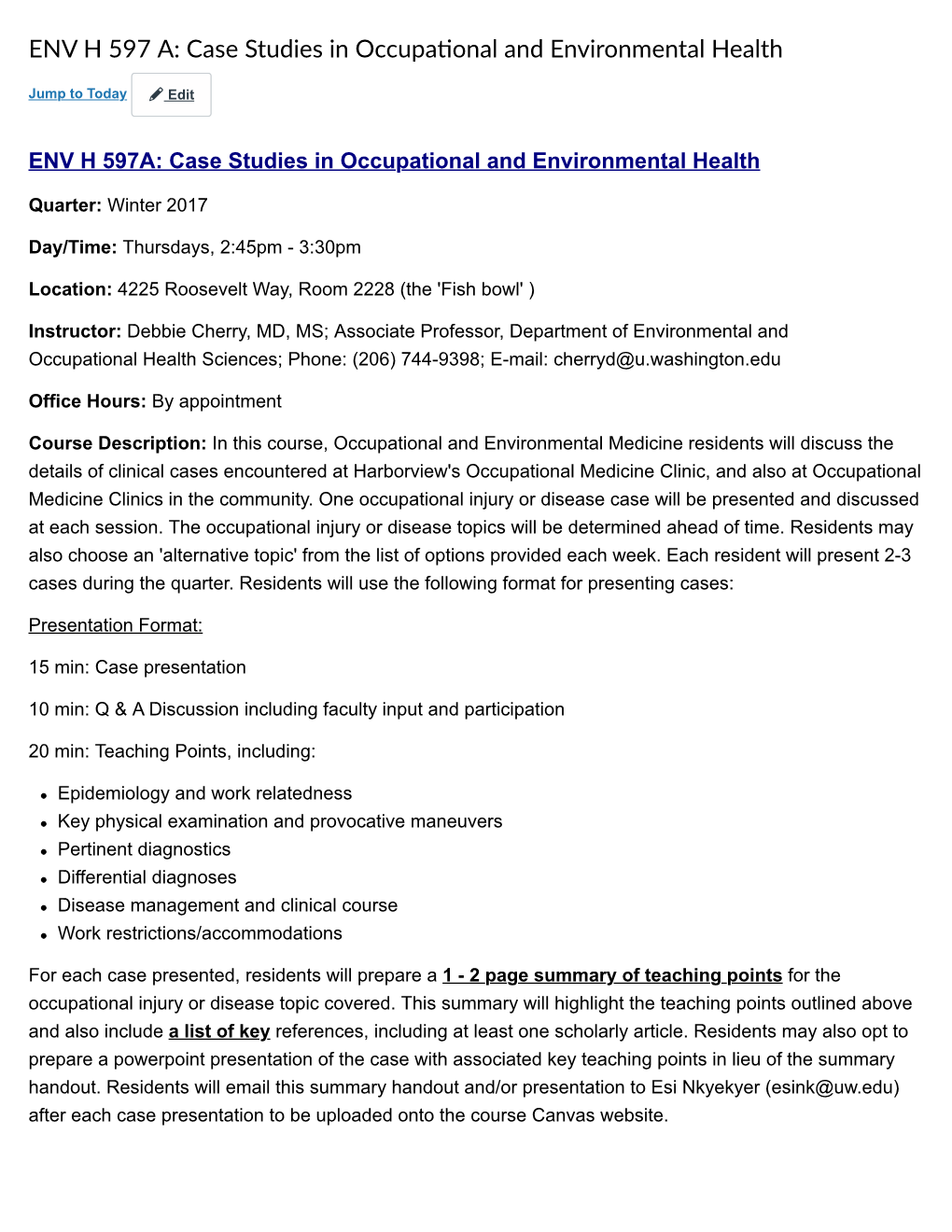 ENV H 597 A: Case Studies in Occupa!Onal and Environmental Health