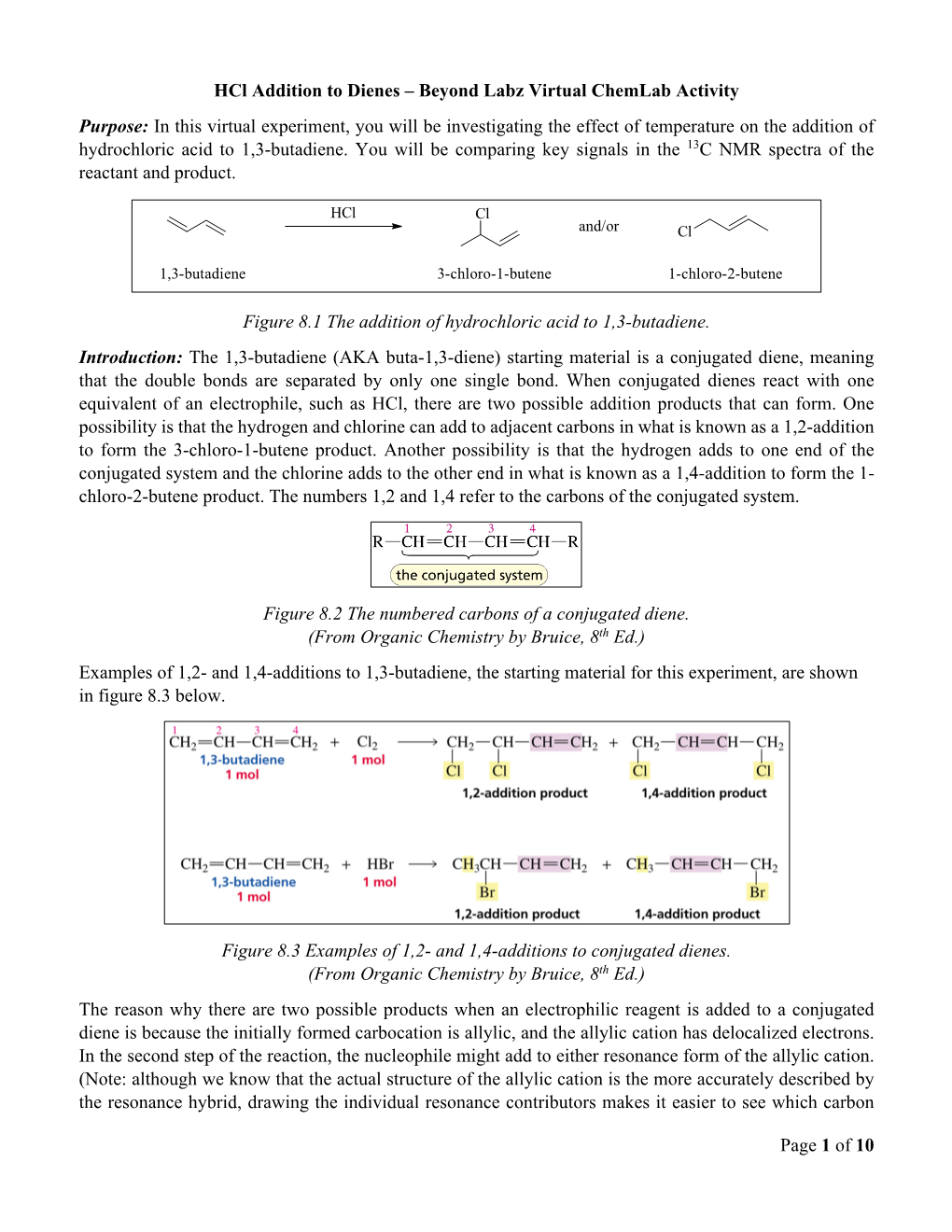Page 1 of 10 Hcl Addition to Dienes – Beyond Labz Virtual Chemlab Activity Purpose