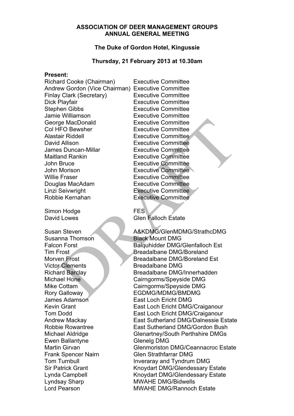 Minutes of the AGM on 23 February 2012 and Matters Arising