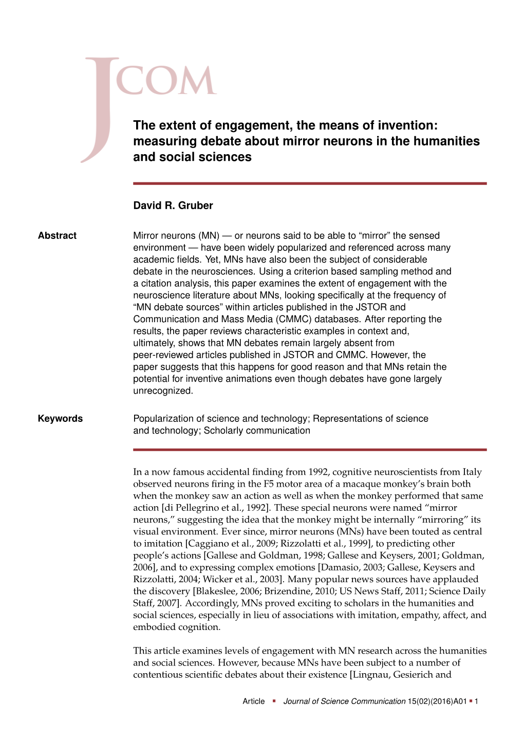 Measuring Debate About Mirror Neurons in the Humanities and Social Sciences