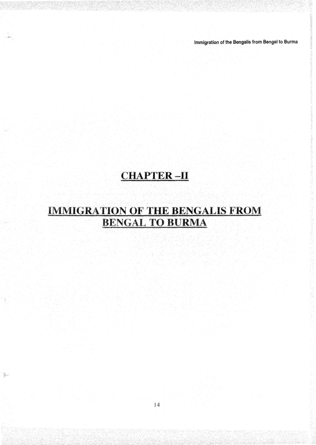 Chapter-Ii Immigration of the Bengalis from Bengal to Burma