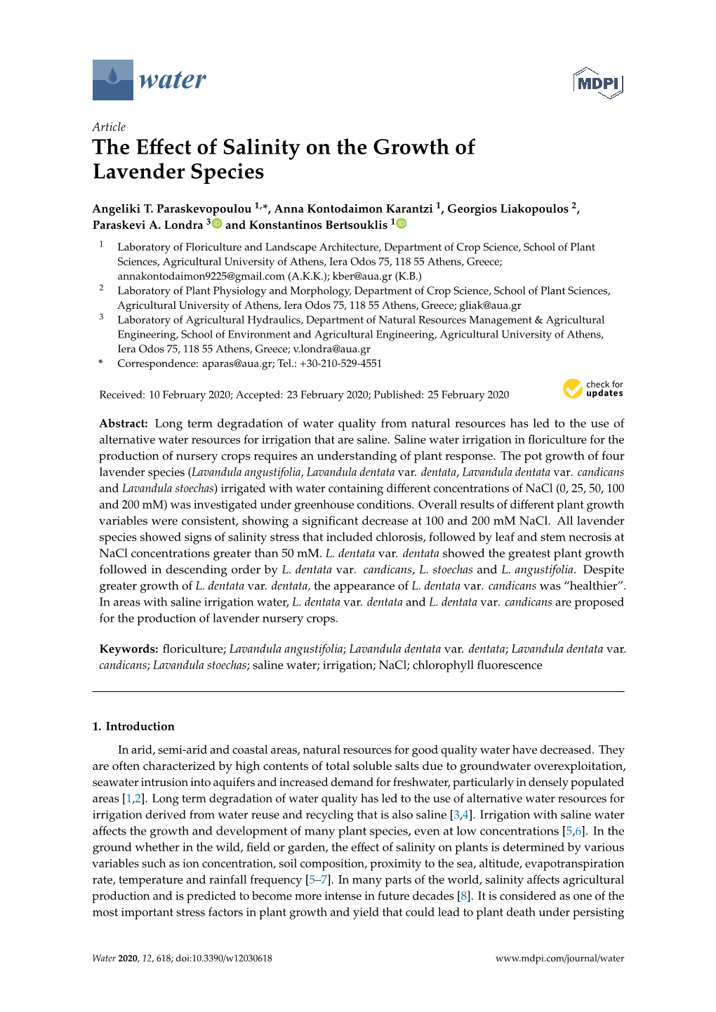 The Effect of Salinity on the Growth of Lavender Species