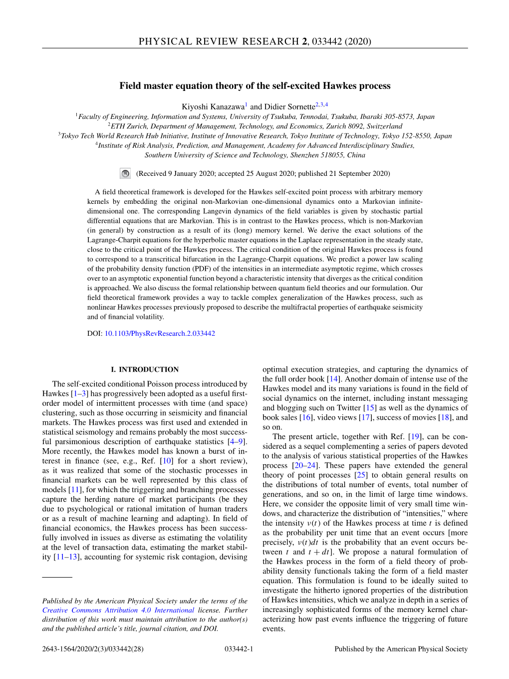 Field Master Equation Theory of the Self-Excited Hawkes Process