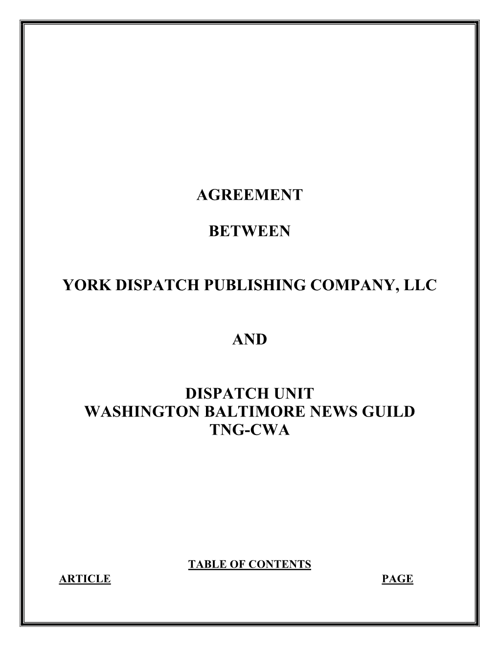 Agreement Between York Dispatch Publishing