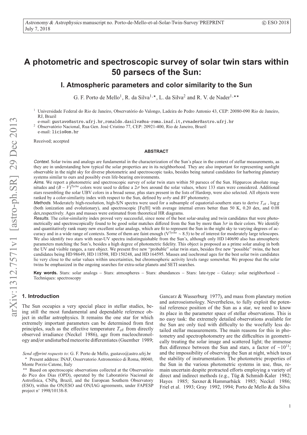 A Photometric and Spectroscopic Survey of Solar Twin Stars Within 50
