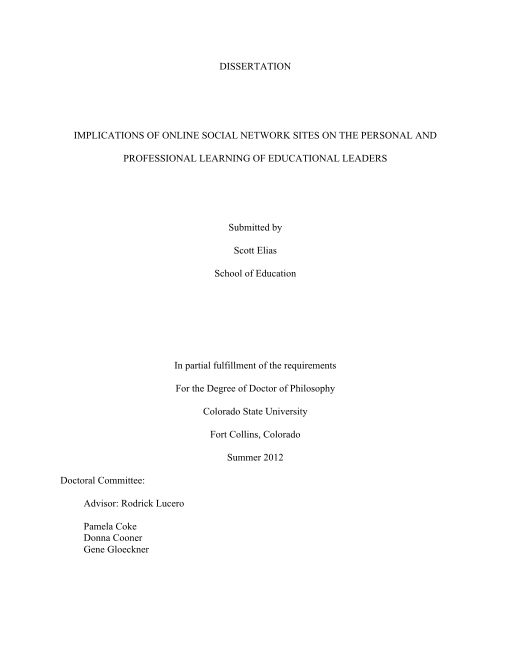 Dissertation Implications of Online Social Network Sites