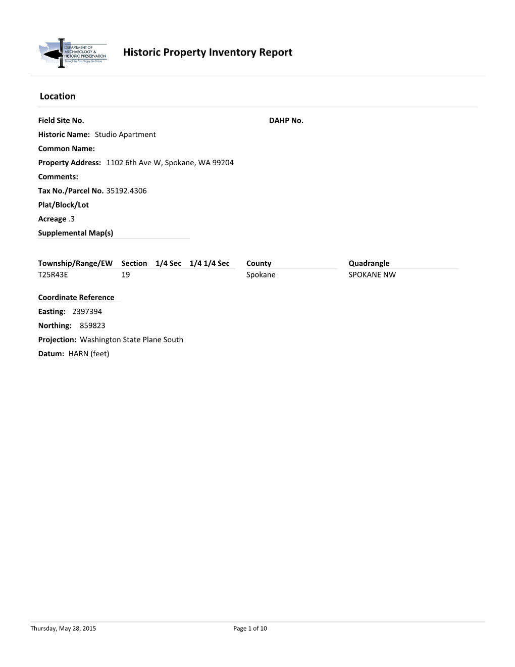 Mid-Century Studio Apartment Inventory Form