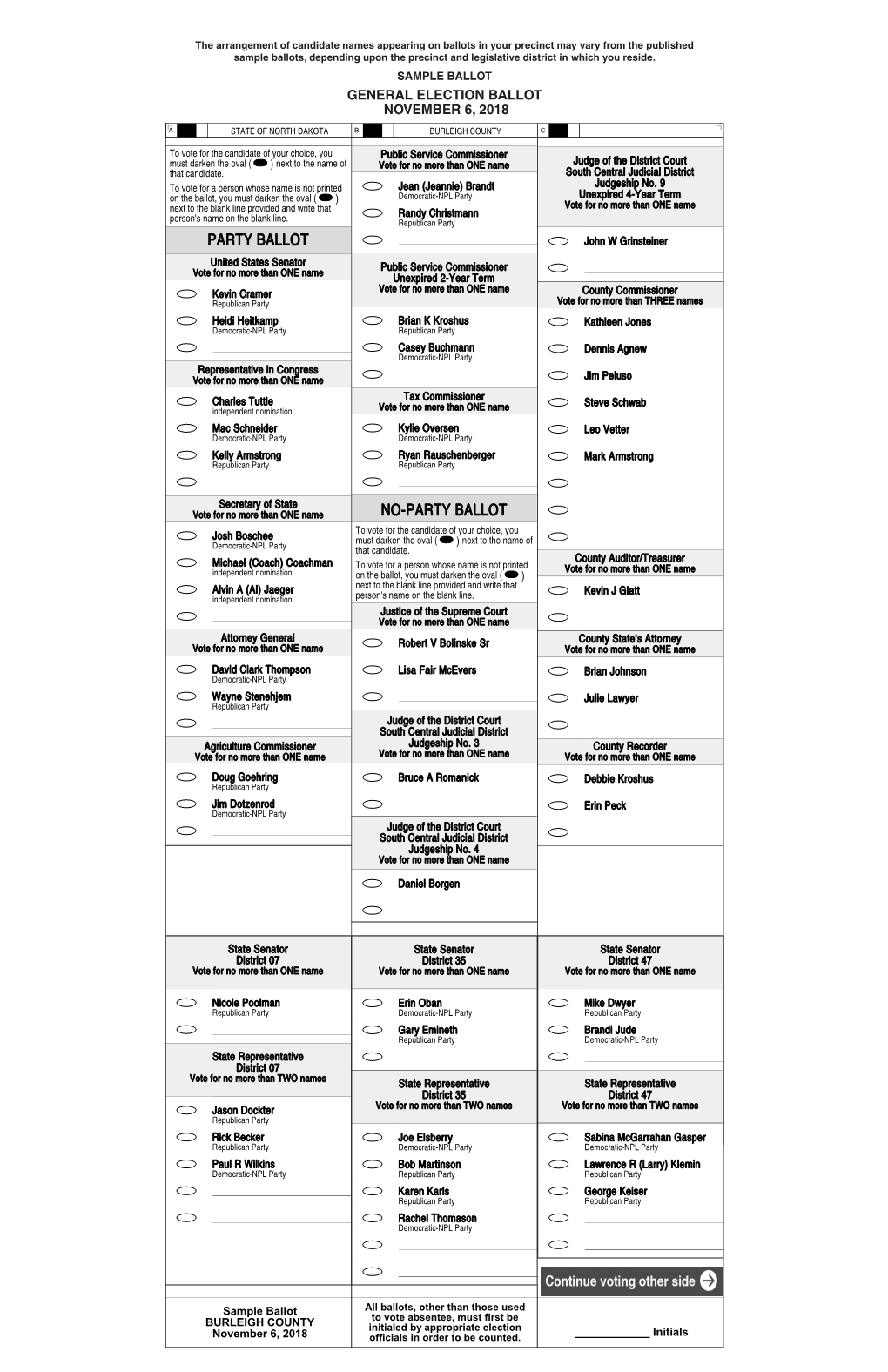 Party Ballot No-Party Ballot