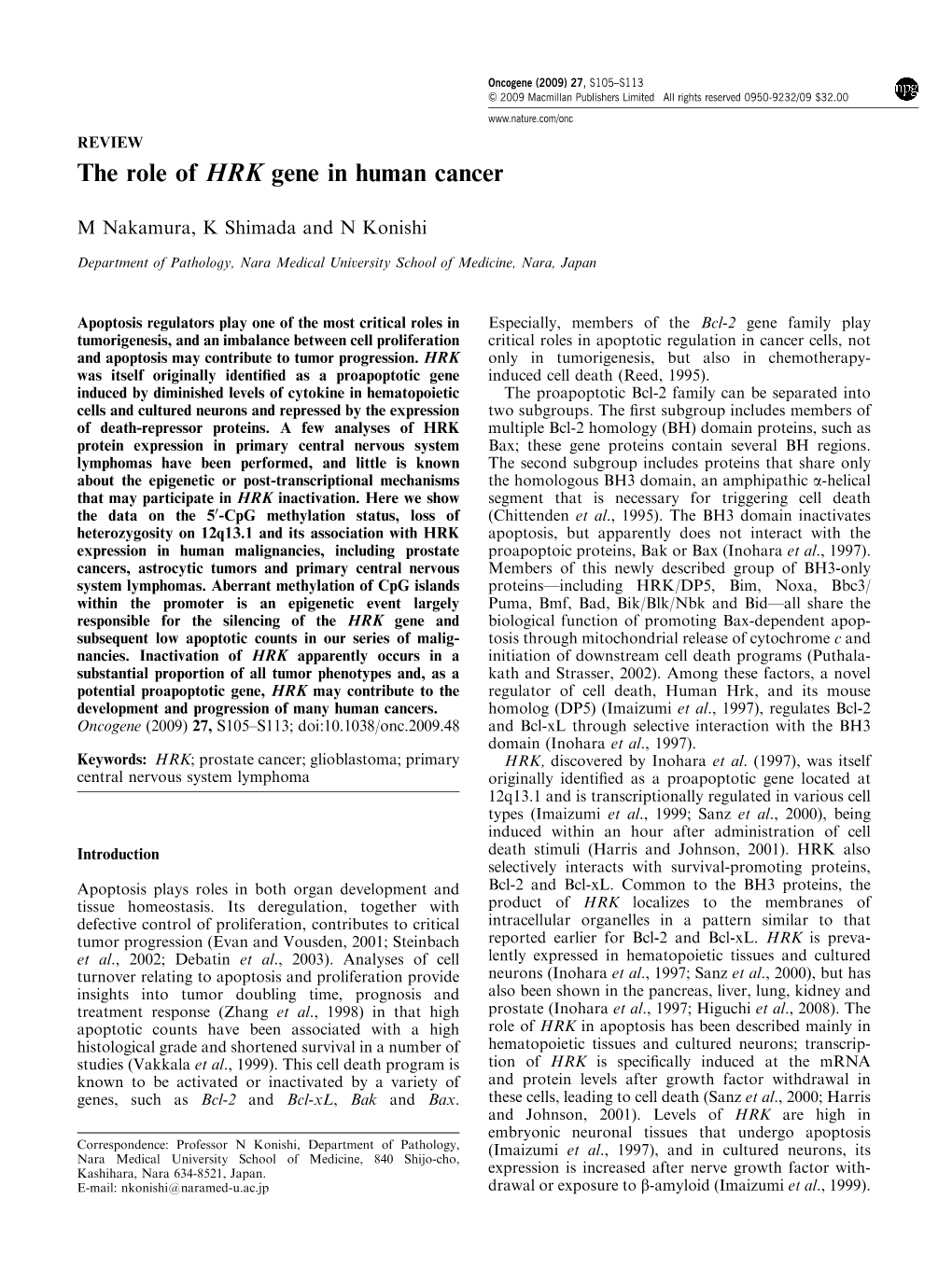 The Role of HRK Gene in Human Cancer