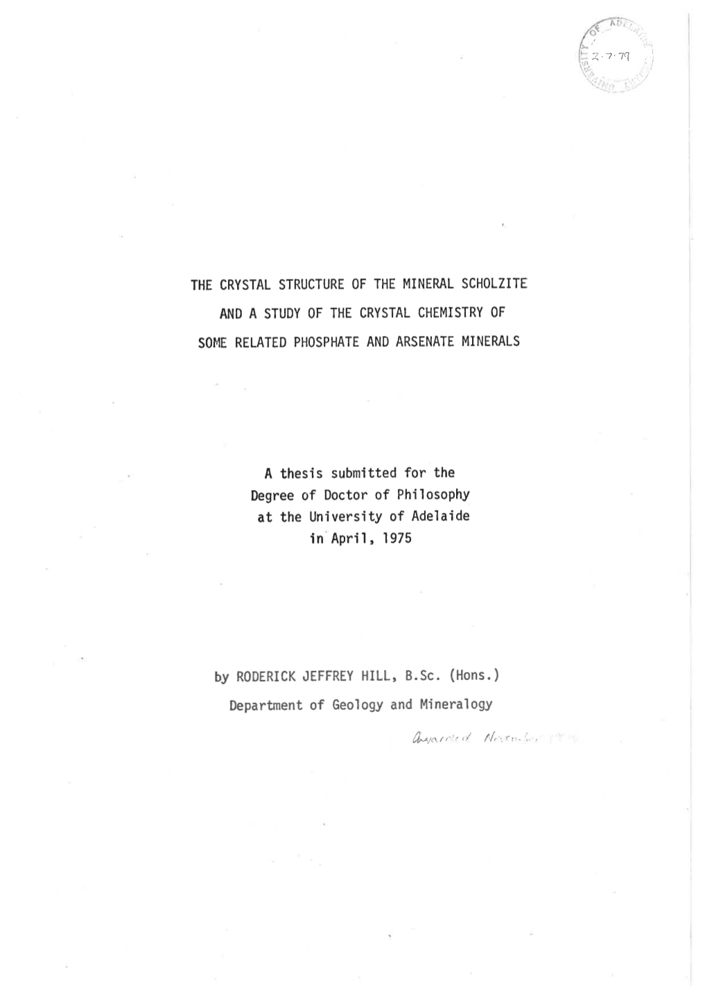 The Crystal Structure of the Mineral Scholzite and a Study of the Crystal