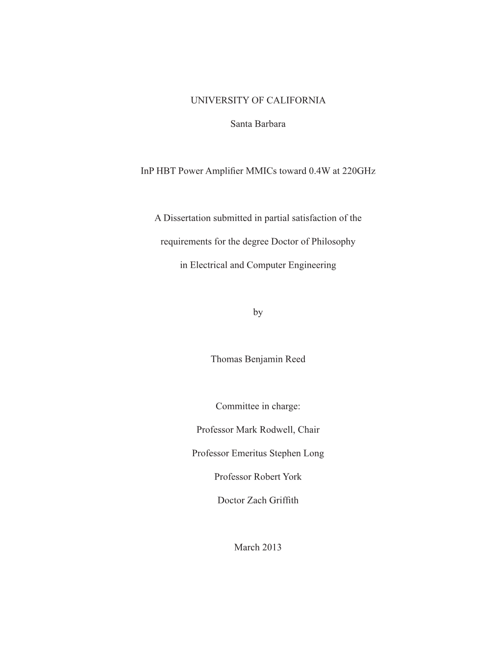 UNIVERSITY of CALIFORNIA Santa Barbara Inp HBT Power Amplifier