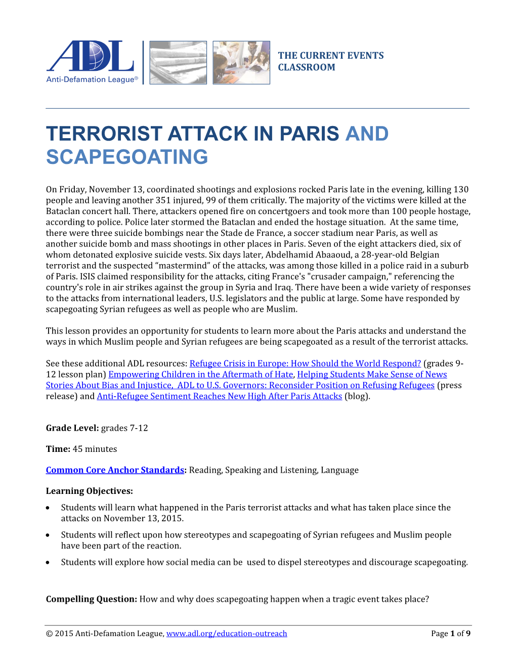 Terrorist Attack in Paris and Scapegoating