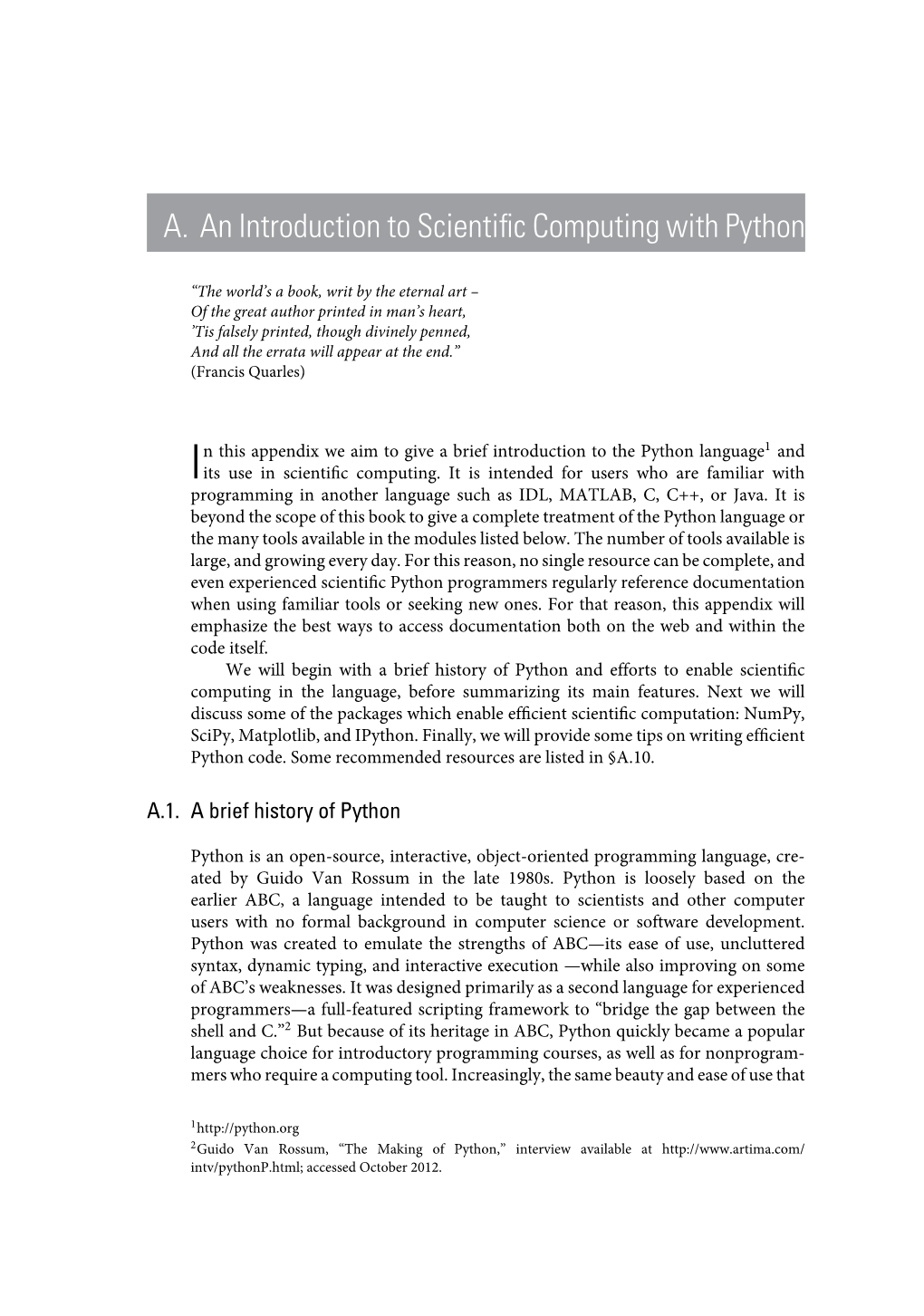 A. an Introduction to Scientific Computing with Python