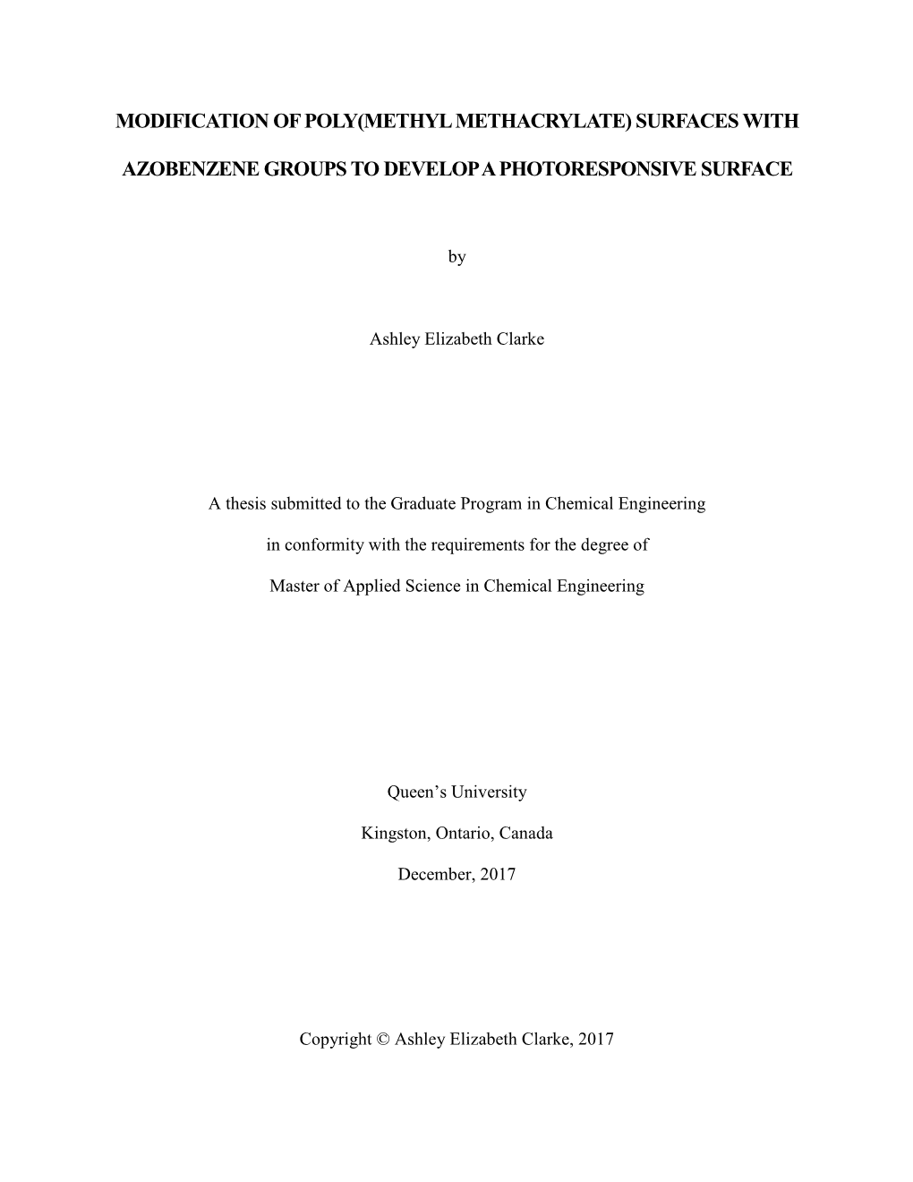 Modification of Poly(Methyl Methacrylate) Surfaces With