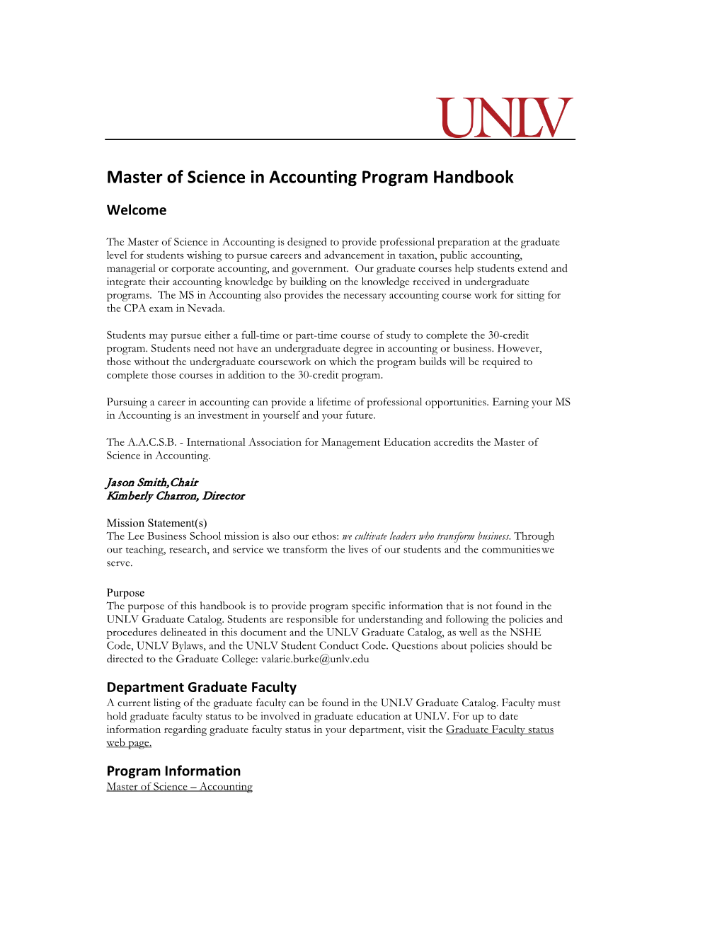 Master of Science in Accounting Program Handbook