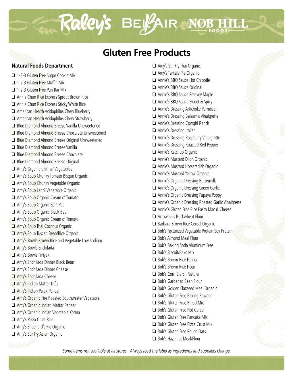 Gluten Free Products