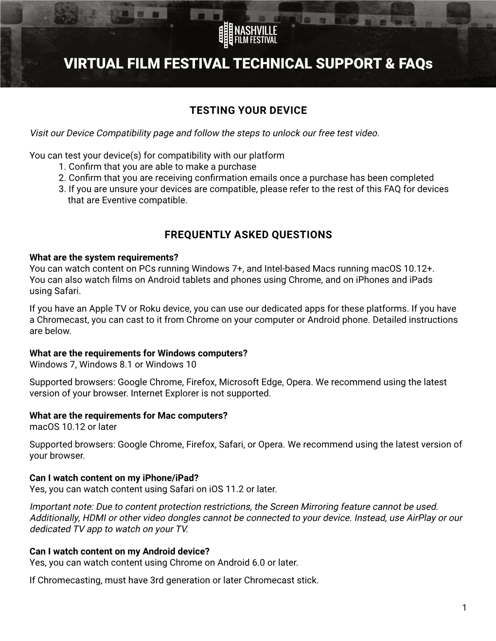 VIRTUAL FILM FESTIVAL TECHNICAL SUPPORT & Faqs