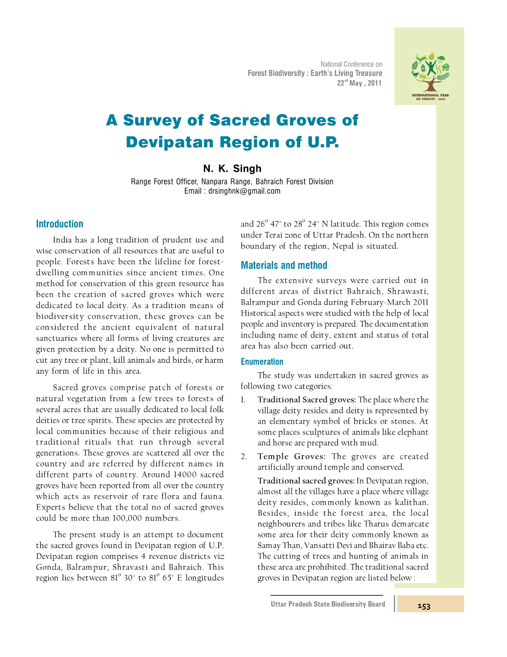 A Survey of Sacred Groves of Devipatan Region of U.P