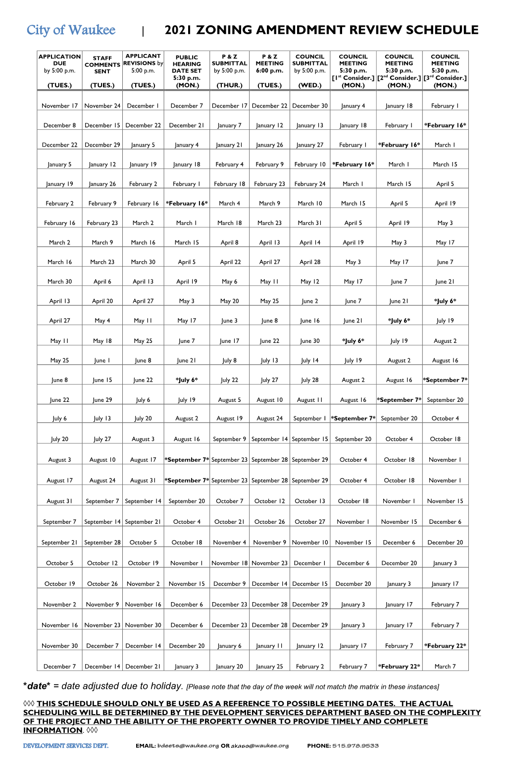 2021 Rezoning Review Schedule