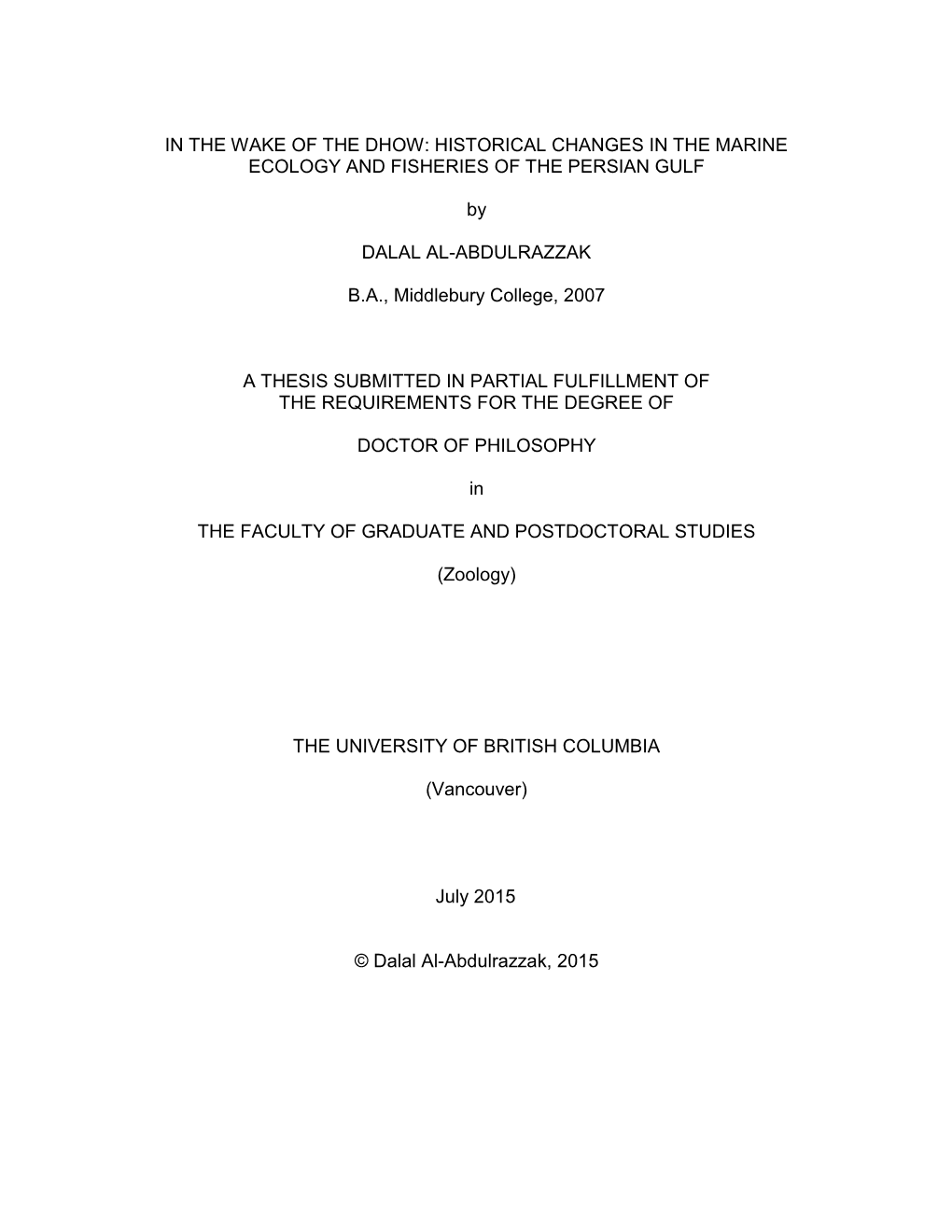 In the Wake of the Dhow: Historical Changes in the Marine Ecology and Fisheries of the Persian Gulf