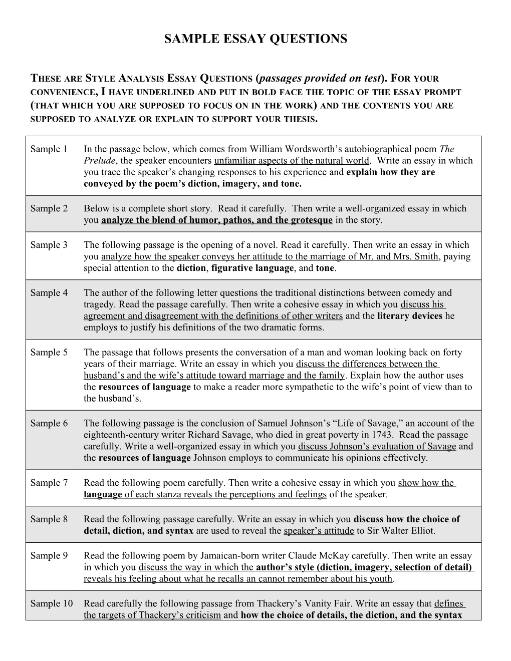 Sample Essay Questions