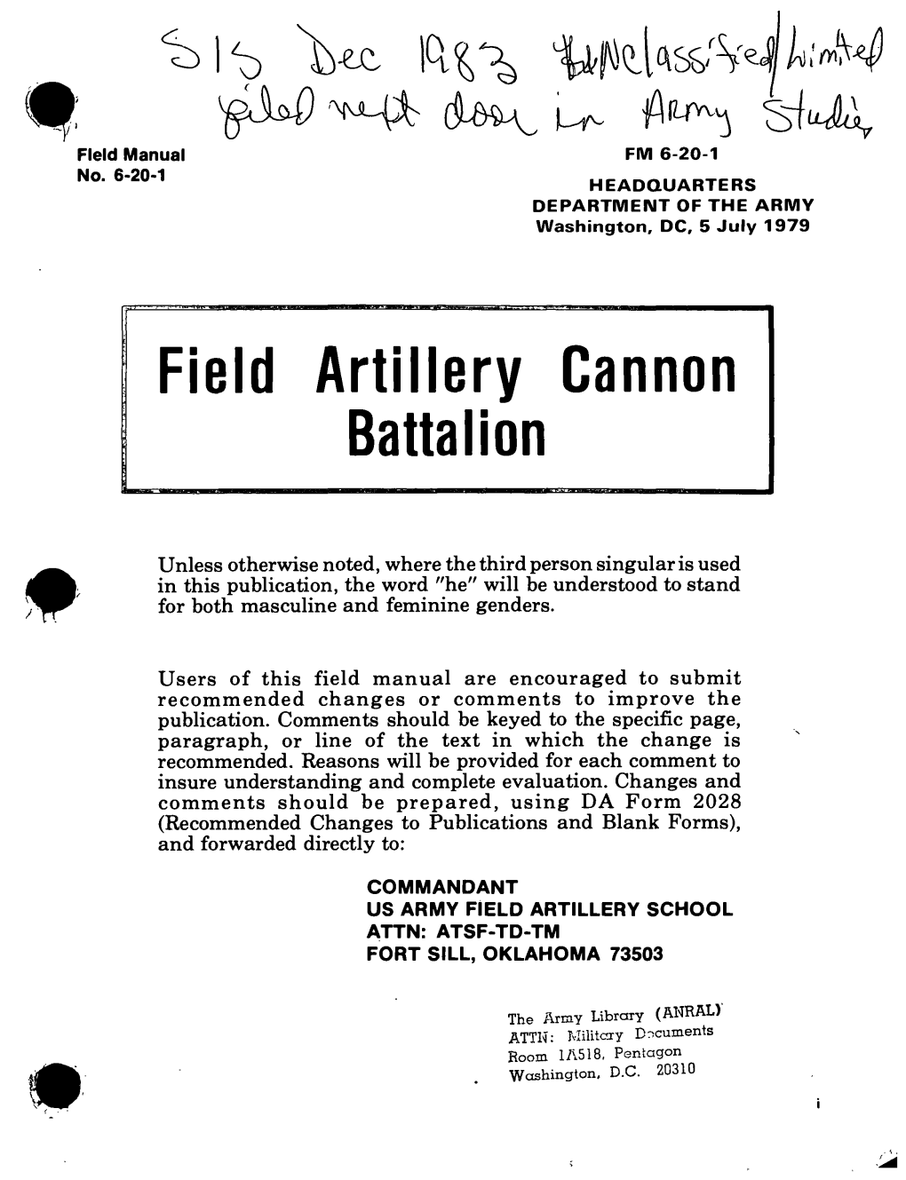 FM 6-20-1: Field Artillery Cannon Battalion