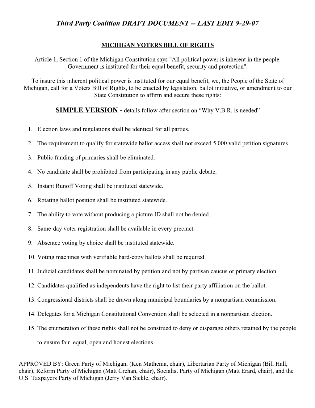 Third Party Coalition DRAFT DOCUMENT LAST EDIT 9-29-07