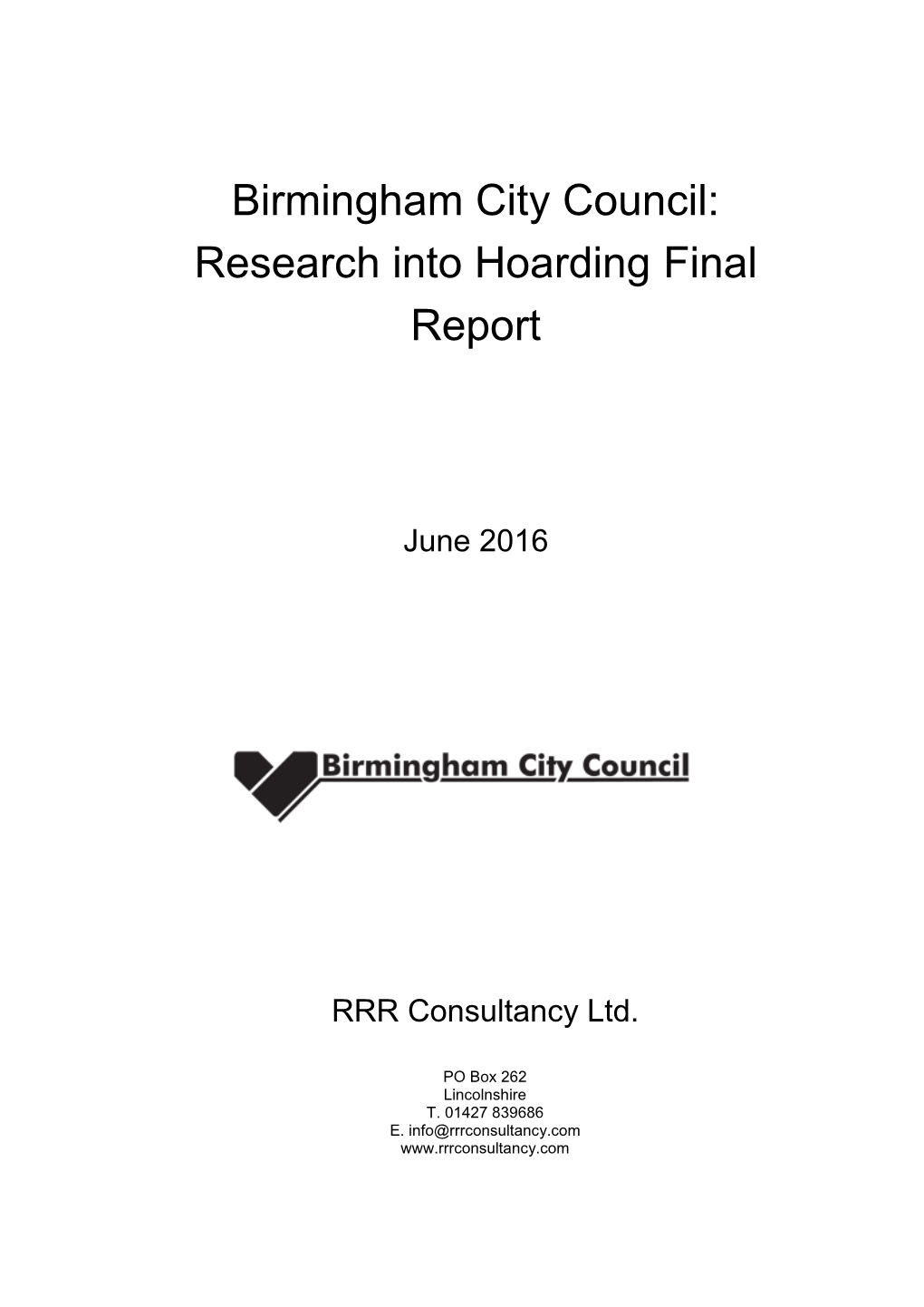 Birmingham City Council: Research Into Hoarding Final Report
