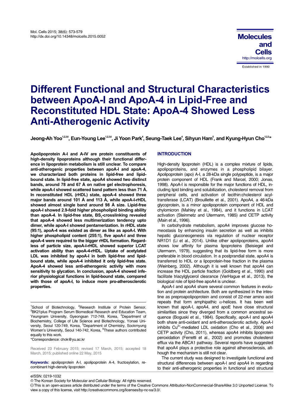 Different Functional and Structural Characteristics Between Apoa-I and Apoa-4 in Lipid-Free and Reconstituted HDL State: Apoa-4 Showed Less Anti-Atherogenic Activity