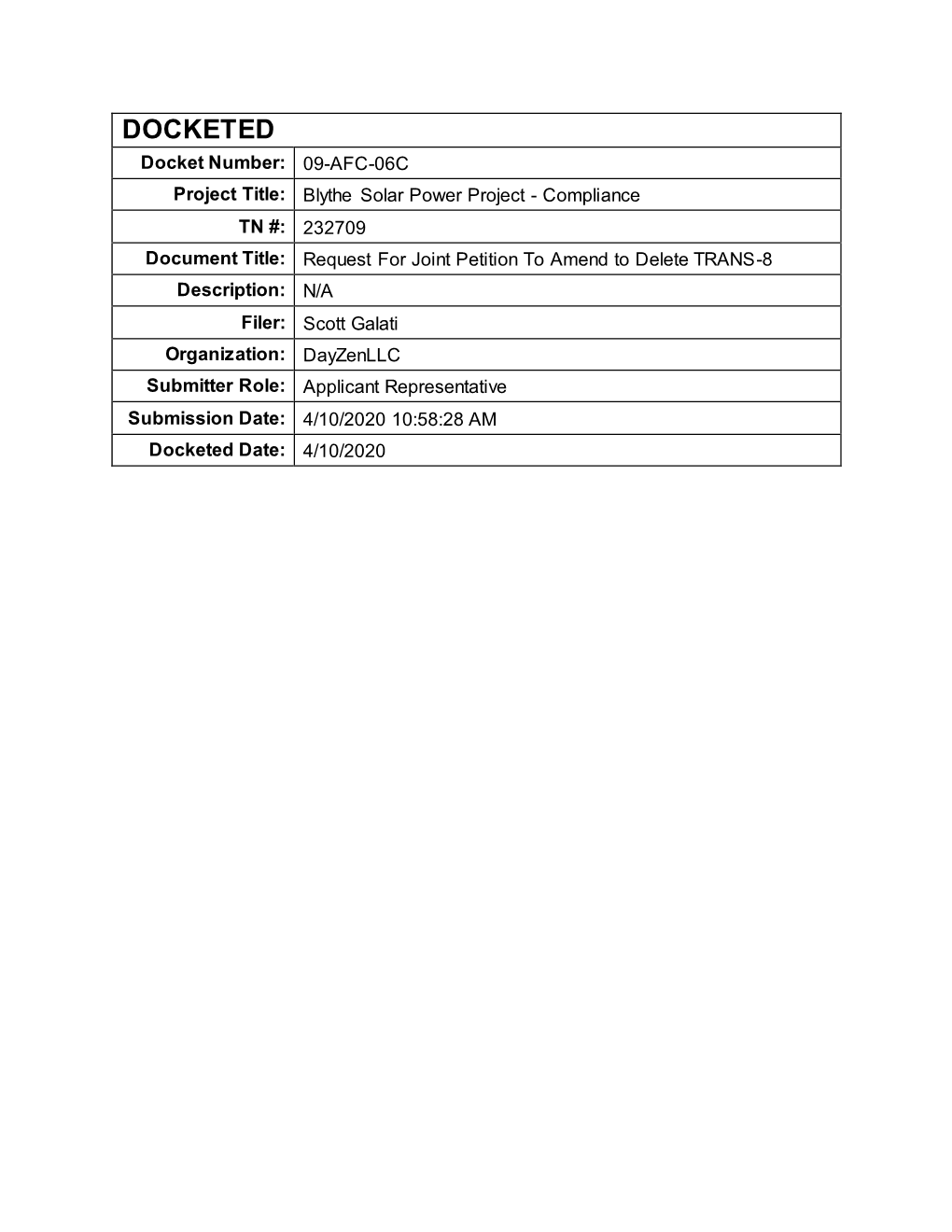 Request for Joint Petition to Amend to Delete TRANS-8