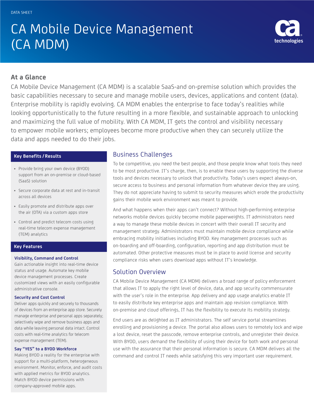 CA Mobile Device Management (CA MDM)