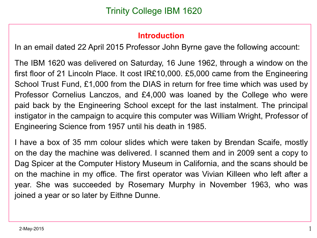 Trinity College IBM 1620