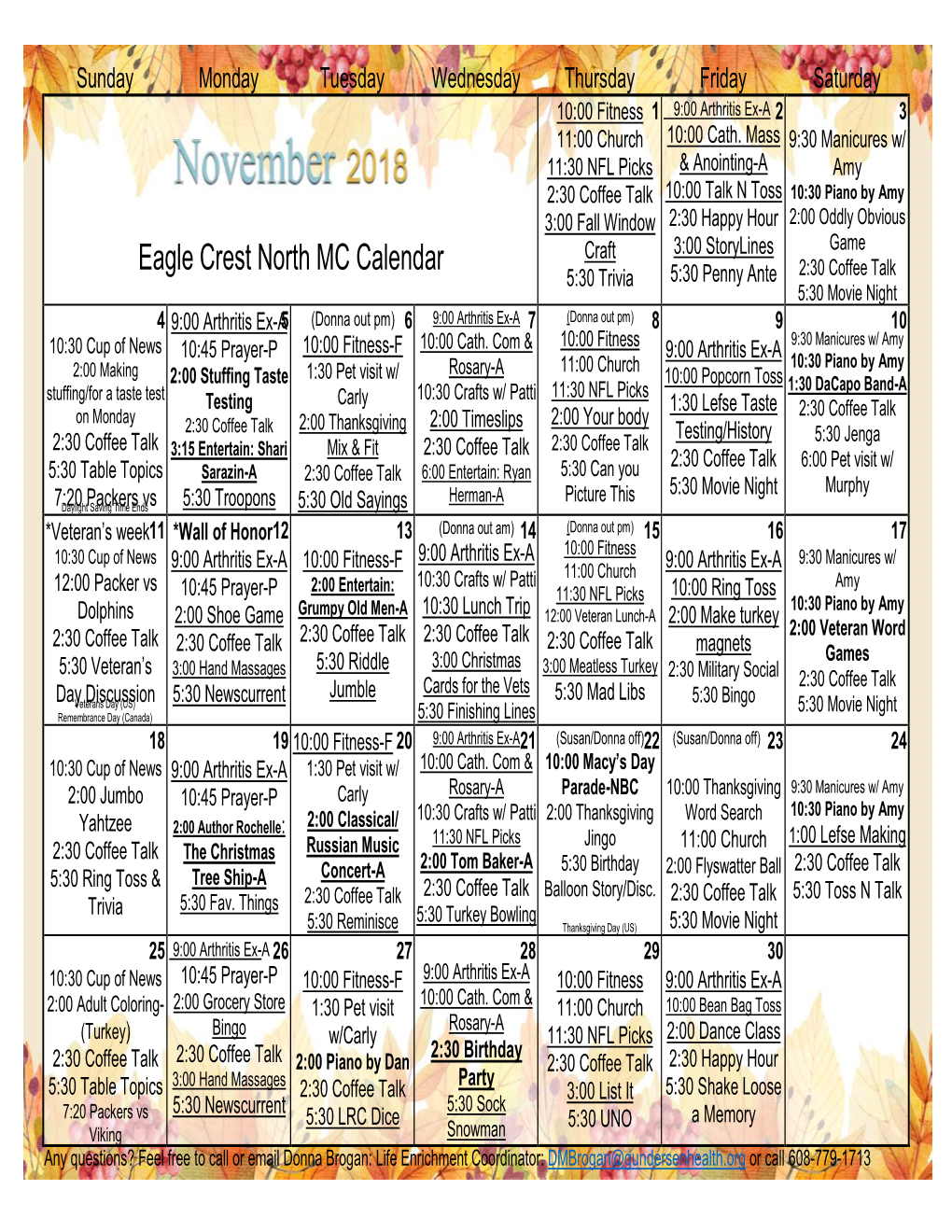 Eagle Crest North MC Calendar