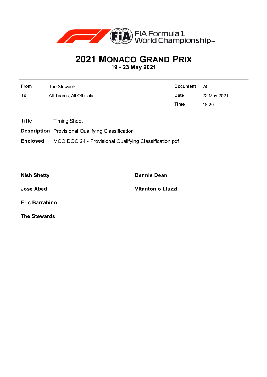 2021 MONACO GRAND PRIX 19 - 23 May 2021