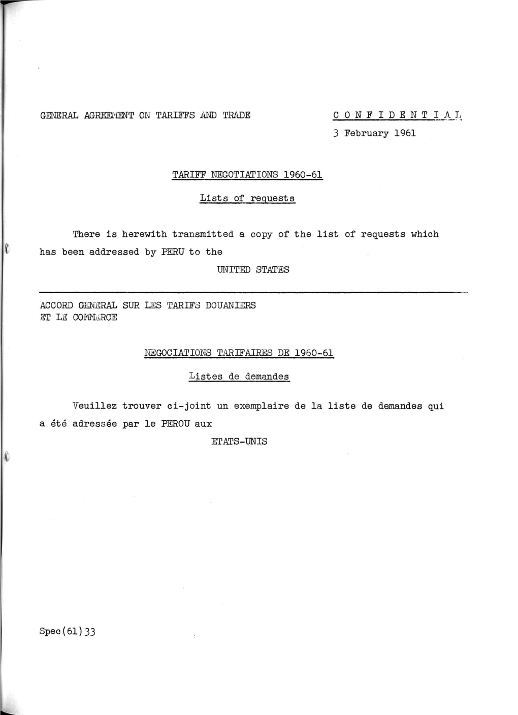 3 February 1961 TARIFF NEGOTIATIONS 1960-61 Lists Of