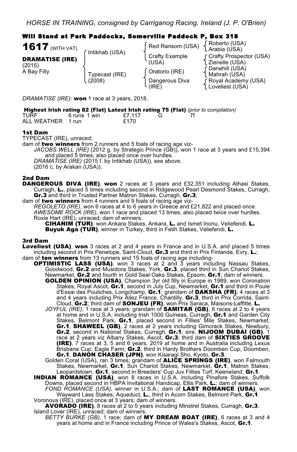 HORSE in TRAINING, Consigned by Carriganog Racing, Ireland (J