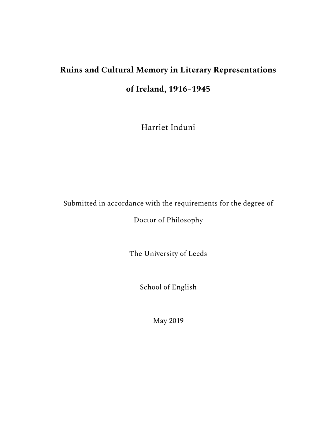 Ruins and Cultural Memory in Literary Representations of Ireland, 1916